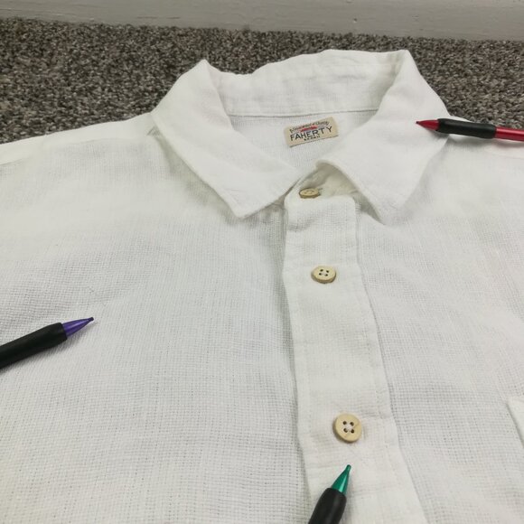 Faherty Shirt Palma Linen Basketweave S/S Button Down White Mens 2XL Relaxed Fit - Picture 8 of 14